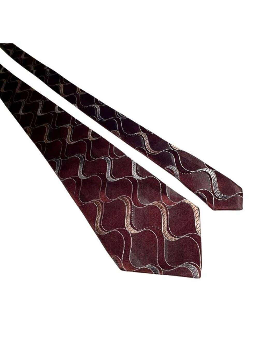 Concepts Claiborne Silk Brown Gray Geometric Tie Curved Pattern Men Neckwear